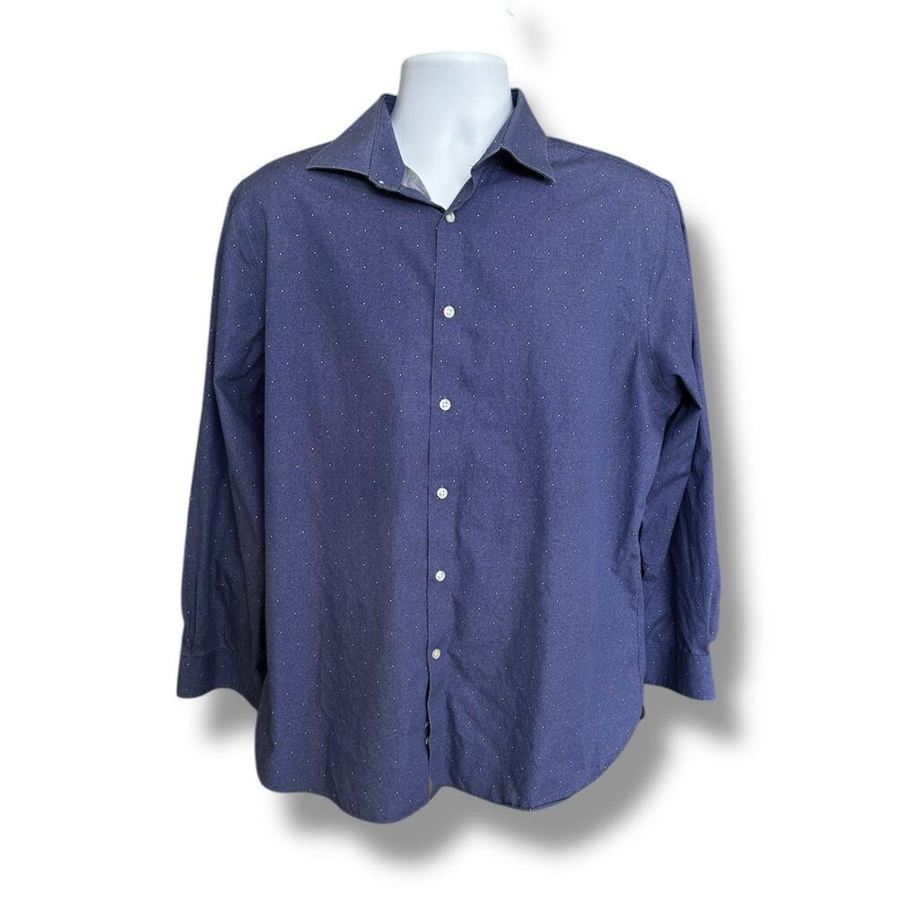 Michael Kors Blue White Dots Slim Fit Airsoft Cotton LS Button Down 17 32/33